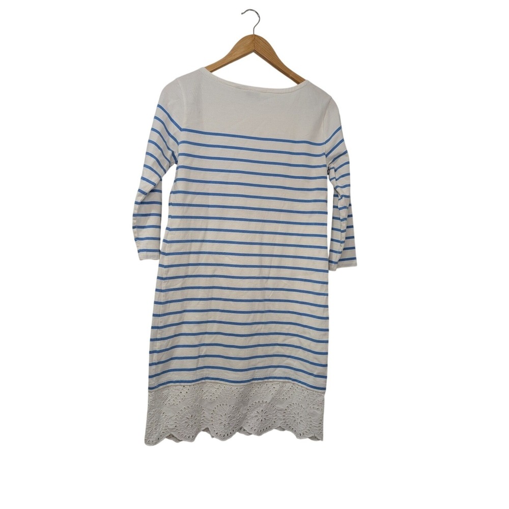 Vineyard Vines Women's Striped Dress Eyelet Lace Trim Blue White 100% Cotton XS - Picture 3 of 8